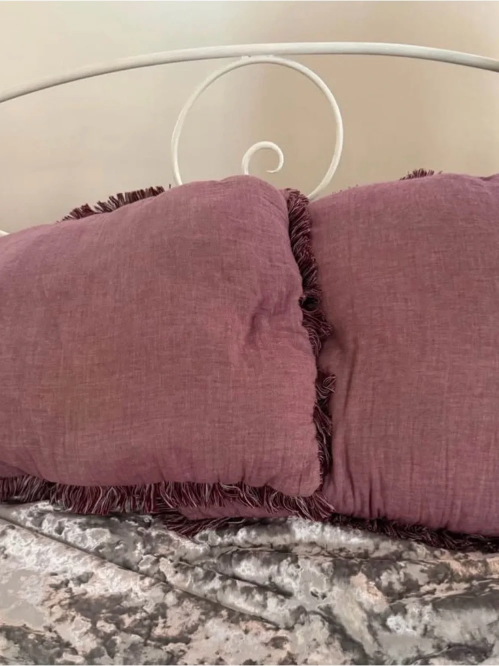 Plum Colored Fringe Throw Pillows - Set of 2